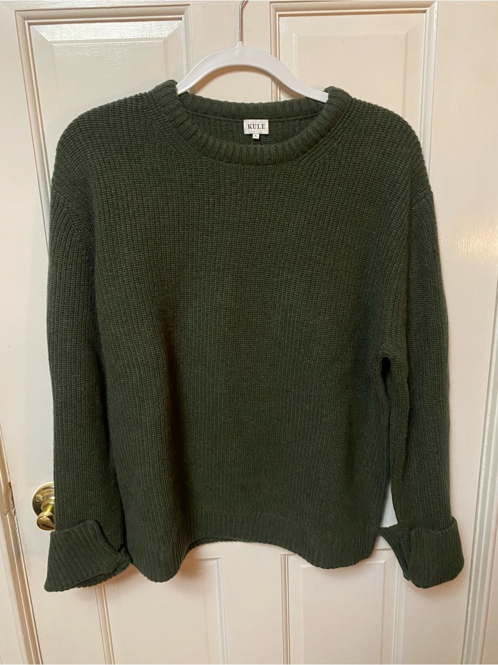 KULE Olive Green Ribbed Crewneck Sweater